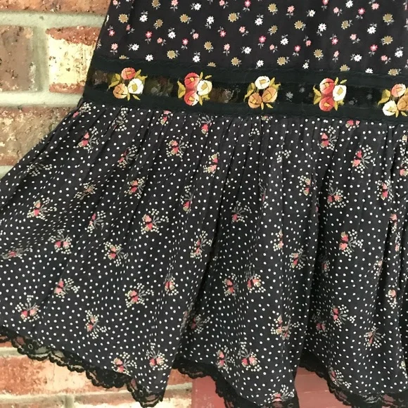 Vtg🎀Gunne Sax Black Calico Skirt Size S Prairie Midi Lace Trim👒🌾(RESERVED) - Picture 11 of 15